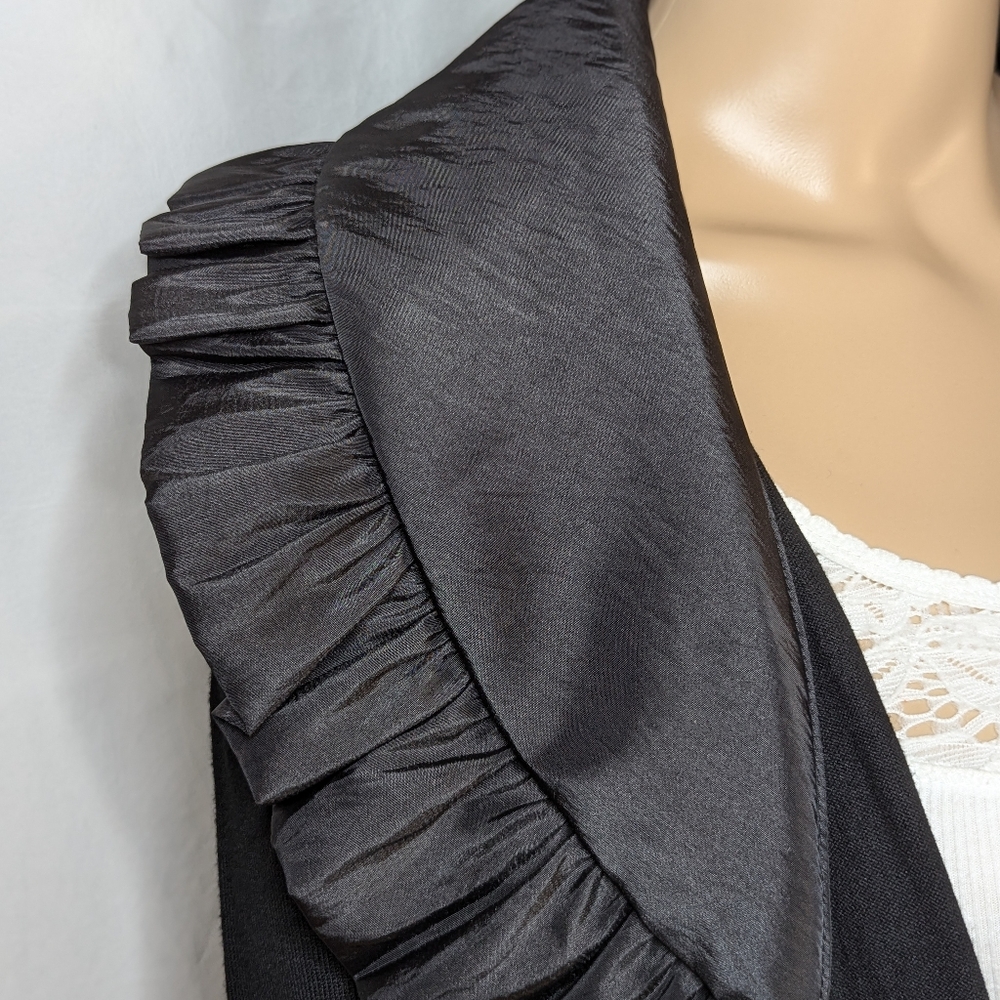 Ravel knit belted ruffled sweater jacket coat black sz M rayon nylon - Picture 8 of 9